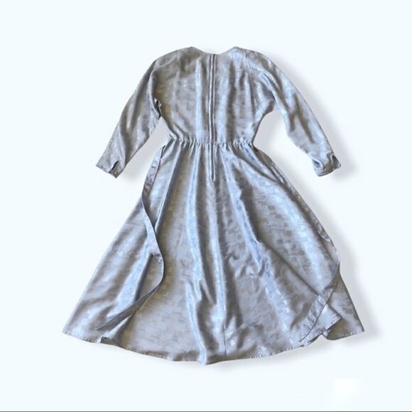 Vintage 80s Leslie Fay Jacquard Metallic Midi Dress Small - Picture 15 of 16